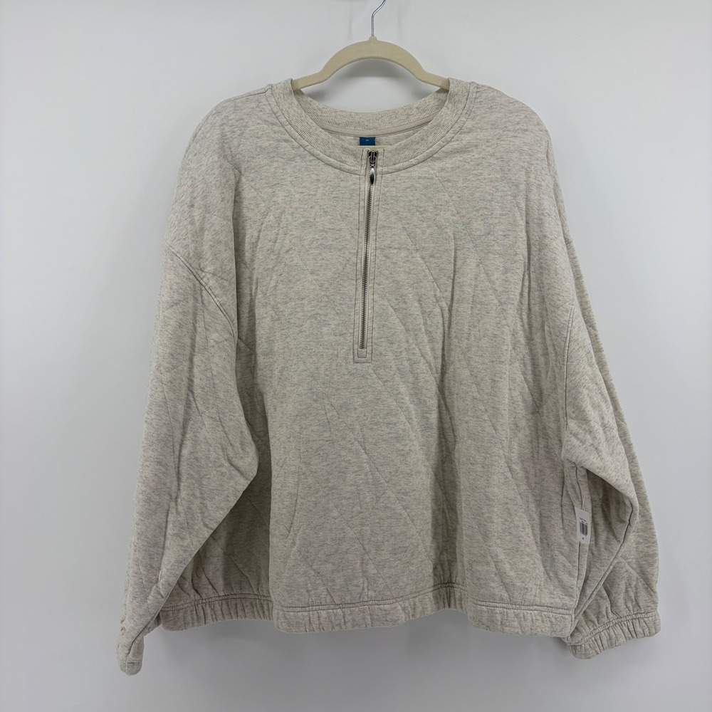 Old Navy Sweatshirt Gray Women 3X Quilted Quarter‎ Zip Mock Neck Relaxed Fit